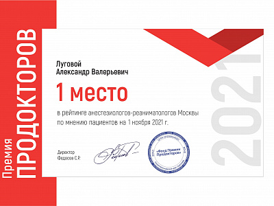Луговой А. В. занял 1 место в премии Продокторов 2021
